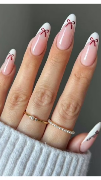 Coquette French Tips Christmas Nails Ideas | Travel Beauty Blog